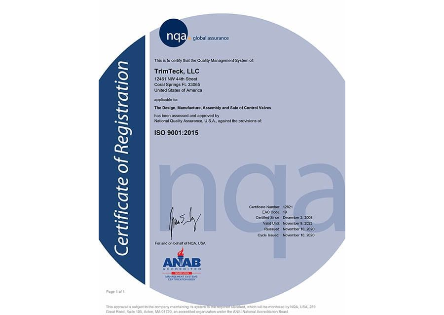 Trimteck ISO 9001 Certificate